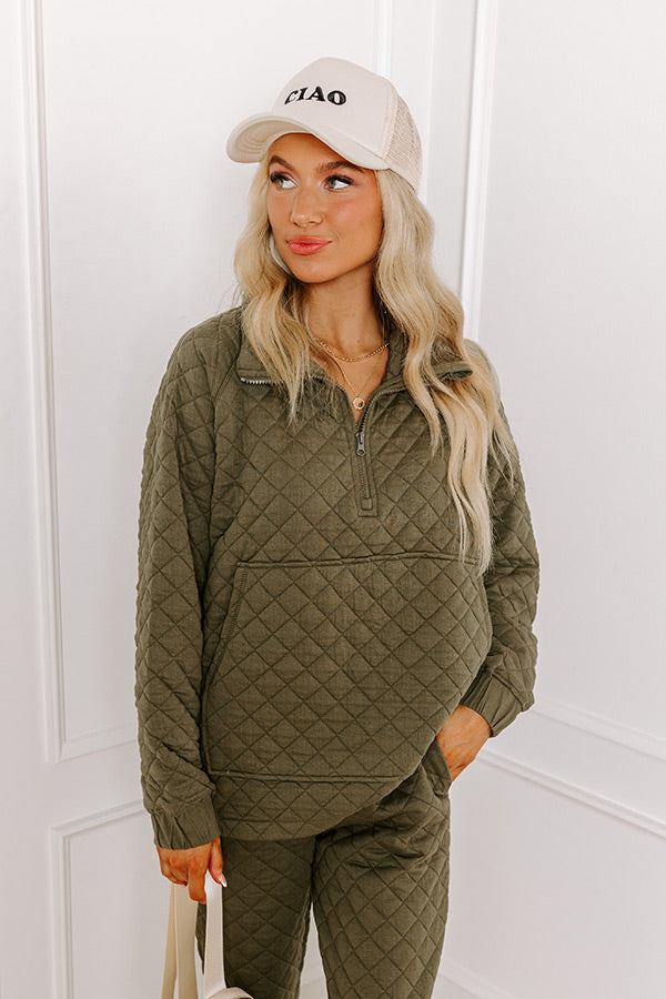 Premium Paris Mornings Quilted Sweater - Dark Sage