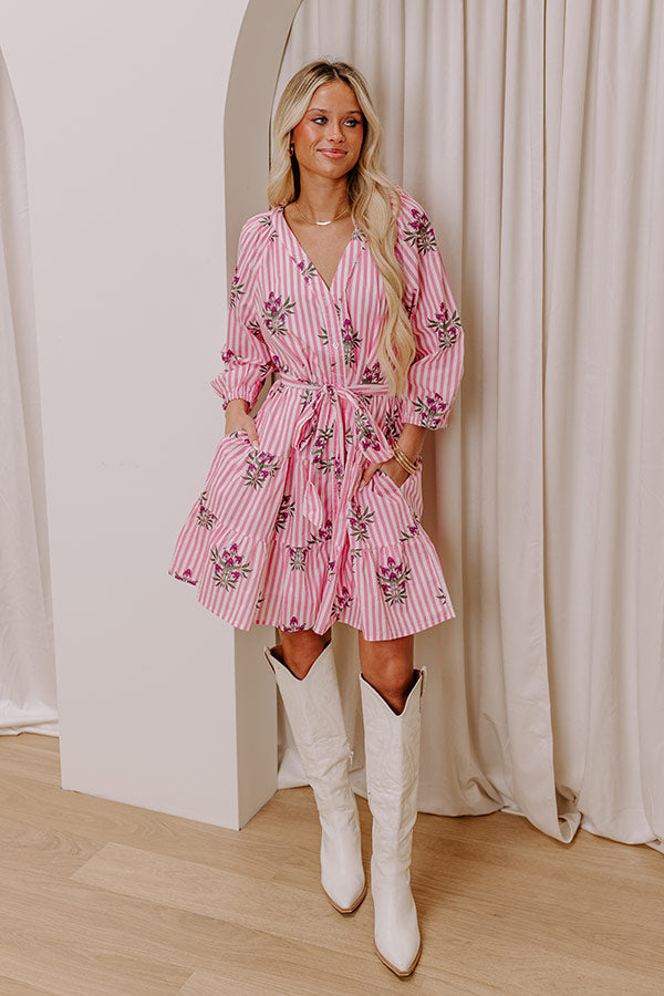Premium Kind Glance Stripe & Floral Mini Dress - Pink