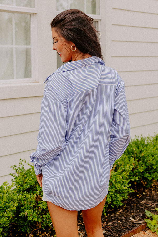 Premium Blue & White Striped Button-Up Shirt for Women