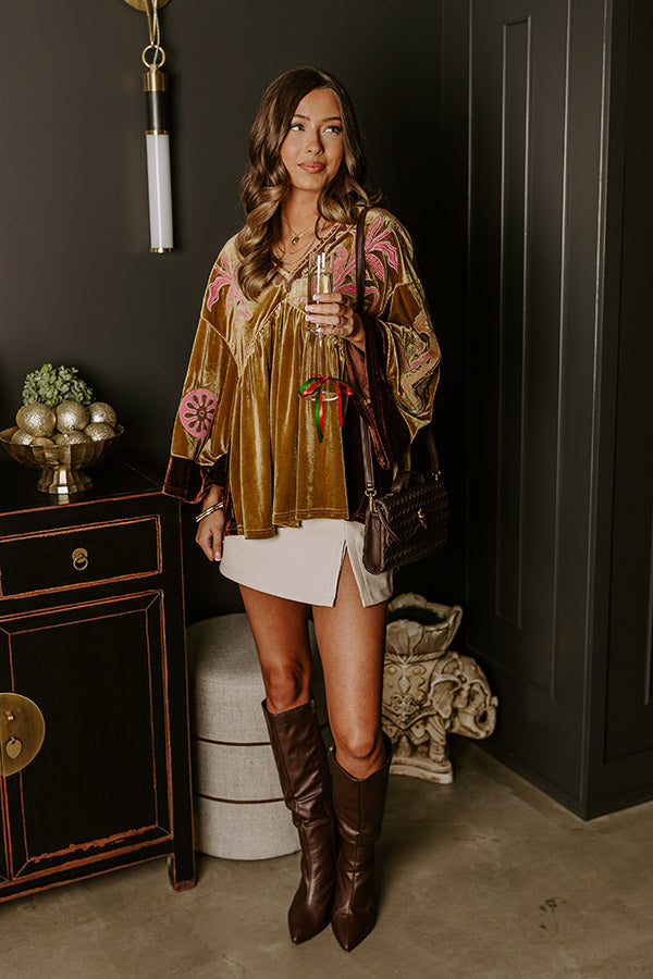 Premium Boho Embroidered Velvet Top in Mustard - Ultimate Style Upgrade