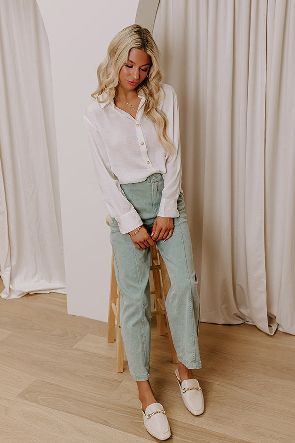 Premium Sage High Waist Wide Leg Jeans - Ultimate Comfort & Style