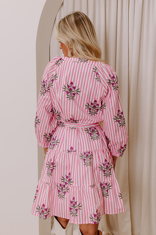 Premium Kind Glance Stripe & Floral Mini Dress - Pink
