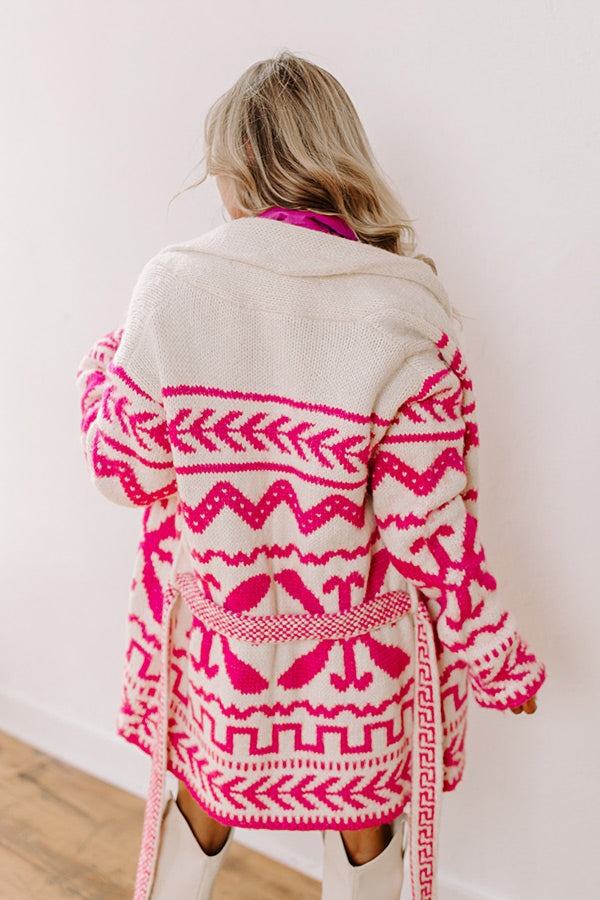 Premium Cozy Knit Cardigan - Pink Snowflake Design