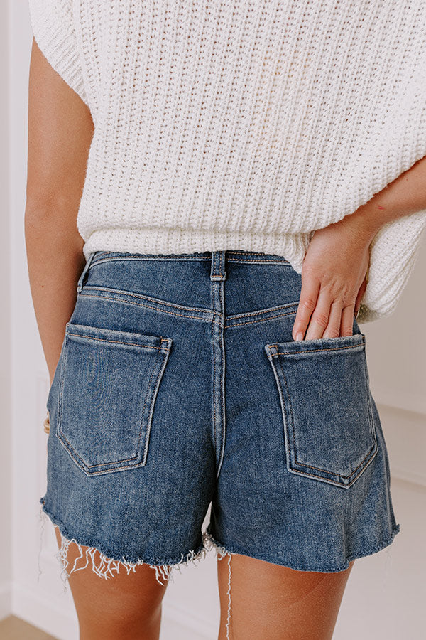 JUST USA Ultimate Velma High Waist Frayed Denim Shorts - Dark Wash