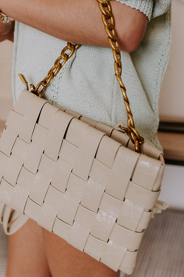 Premium Mimie Vegan Leather Woven Crossbody Bag - Ultimate Style in Beige