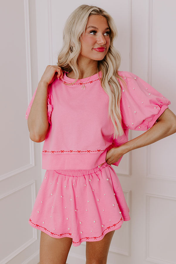 Premium Bows & Kisses Embellished Top - Pink Pearl Edition