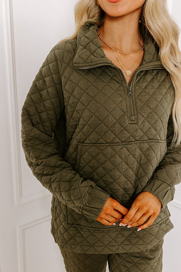 Premium Paris Mornings Quilted Sweater - Dark Sage
