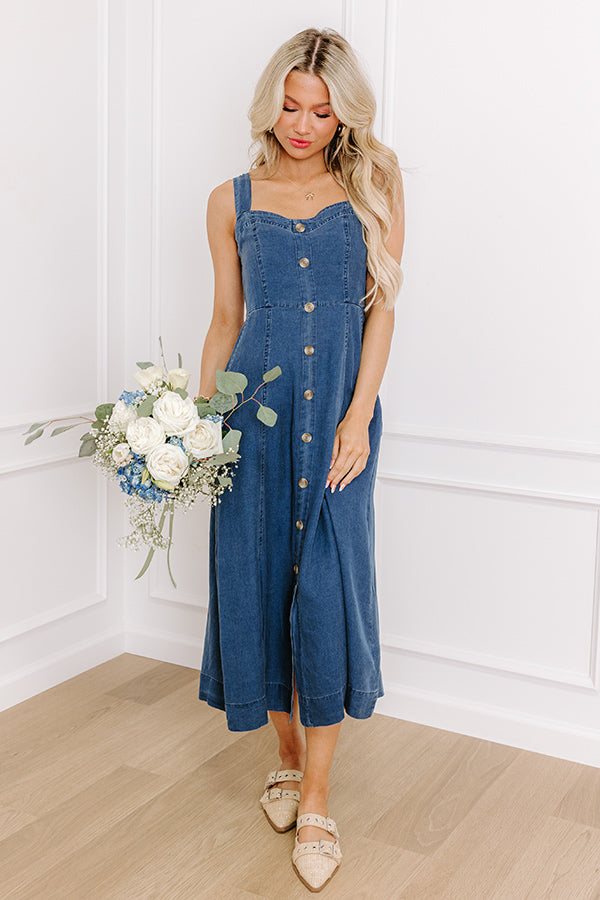 Premium Chambray Midi Dress - Timeless Style & Comfort