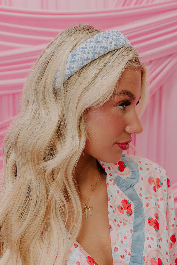 Premium Girl Boss Tweed Headband - Sky Blue | Upgrade Your Style