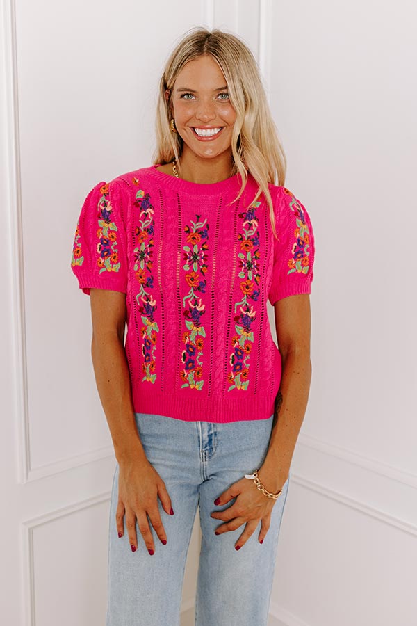 Premium Wildflower Fields Embroidered Knit Top