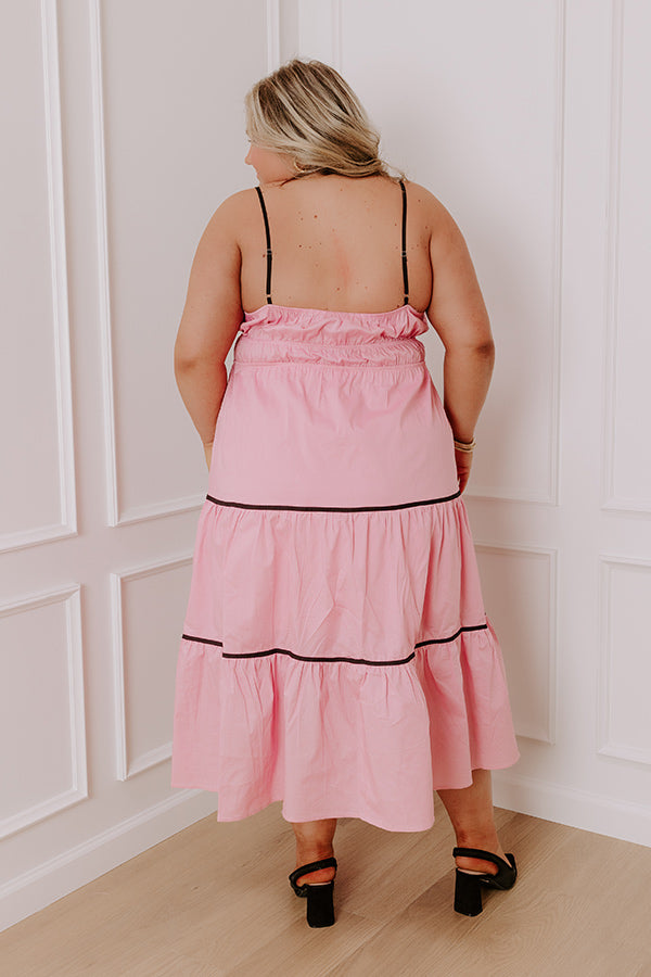 Ultimate Coquette Maxi Dress - Pink Curves with Black Trim