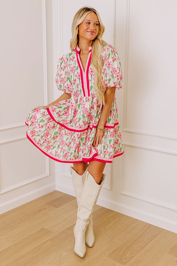 Premium Floral Mini Dress - Fresh Horizon Pink