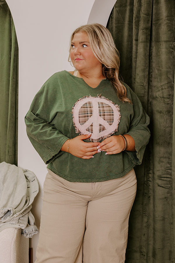 Ultimate Peace And Love Vintage Wash Tee - Hunter Green Curves