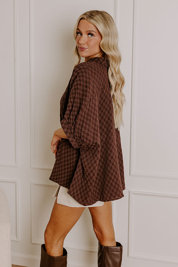 Premium Oversized Button-Up Shirt in Chestnut Check