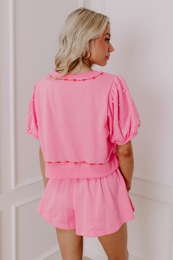 Premium Bows & Kisses Embellished Top - Pink Pearl Edition