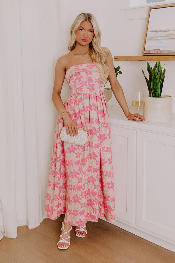 Premium Garden Serenade Floral Jacquard Midi Dress