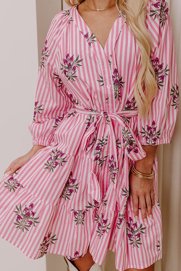 Premium Kind Glance Stripe & Floral Mini Dress - Pink