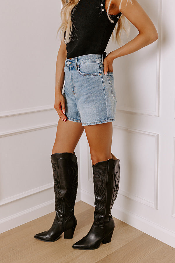 JUST USA Premium High Waist Denim Shorts - Medium Wash