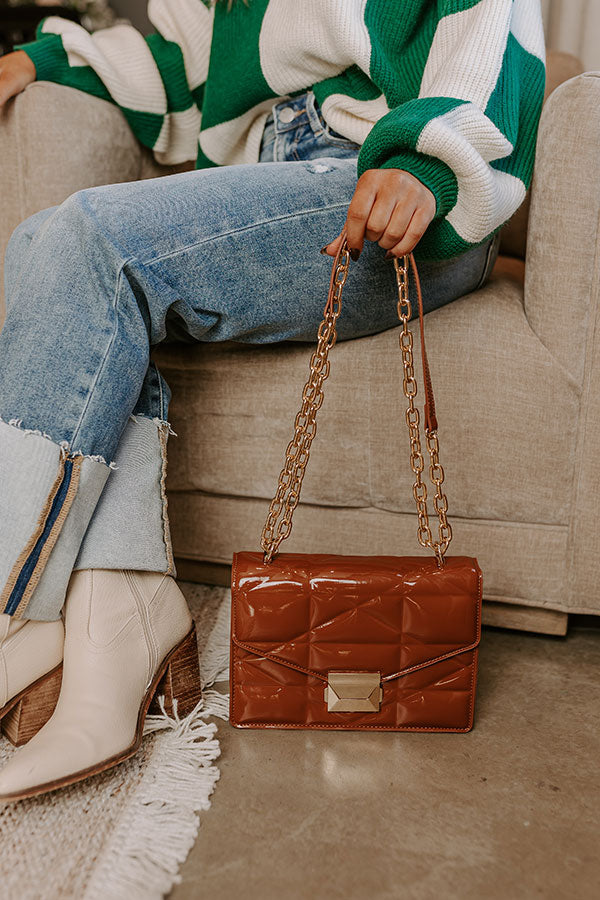 Ultimate Chic Patent Quilted Purse in Camel