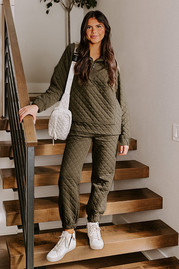Premium Paris Mornings Quilted Sweater - Dark Sage