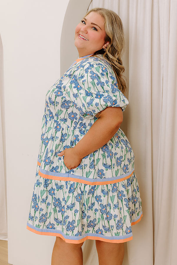 Premium Fresh Horizon Floral Mini Dress in Airy Blue Curves | Ultimate Summer Style