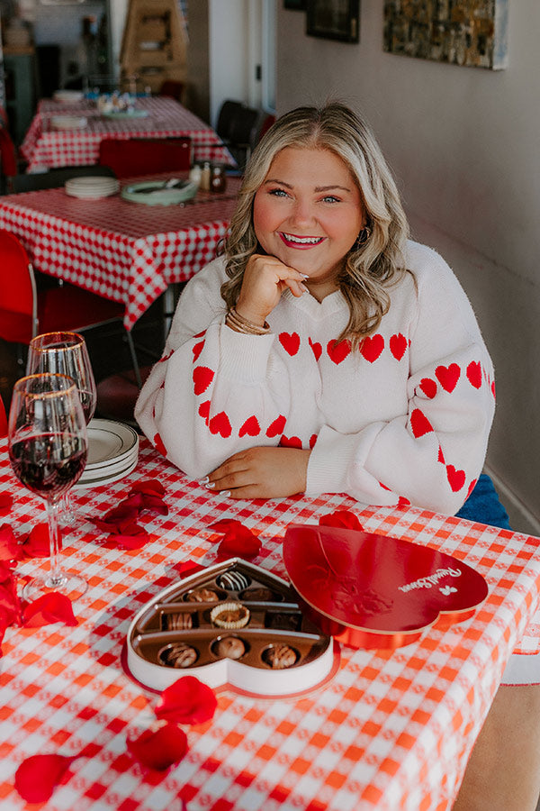 Premium Heart-Striped Knit Sweater