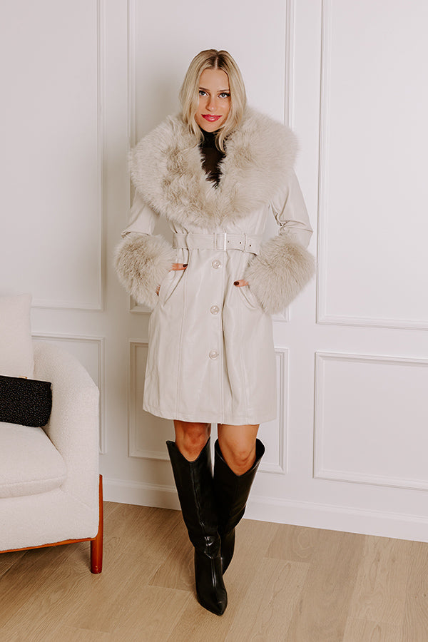 Premium Chic Faux Leather Coat with Removable Fur Accents