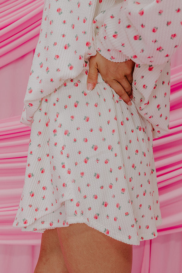 Ultimate Rose High Waist Knit Skort - Feminine Floral Design