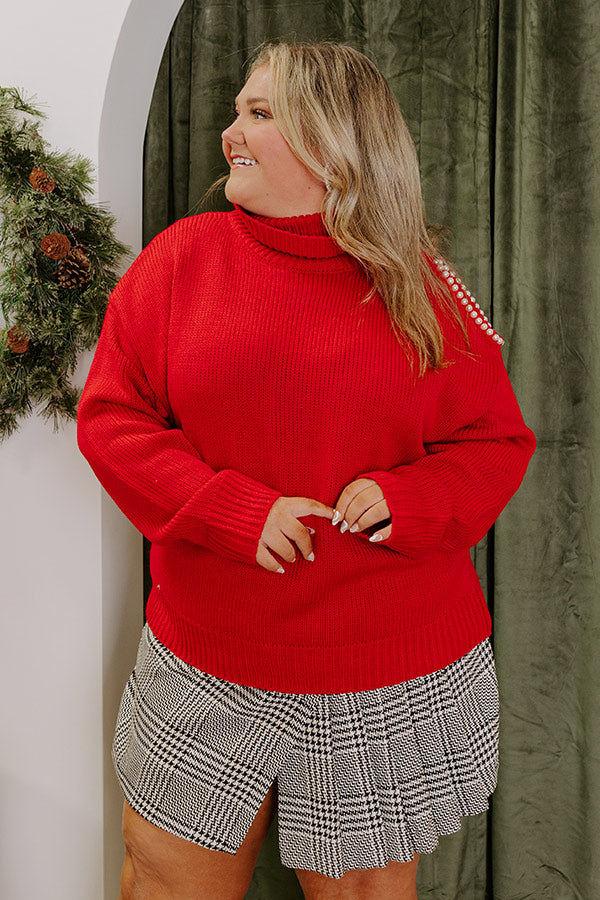 Premium Holiday Knit Sweater with Faux Pearl Accent