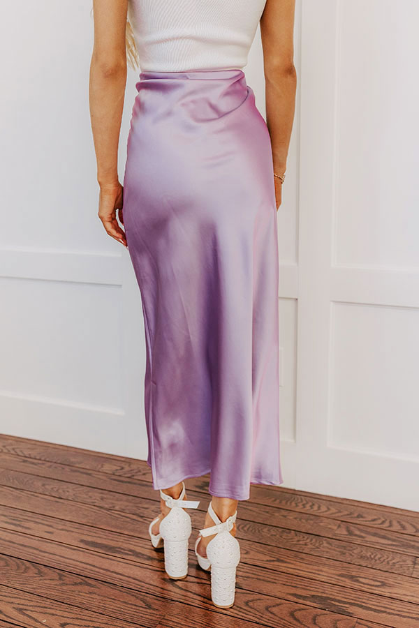 Premium Lavender Satin Midi Skirt - High Waist Elegance