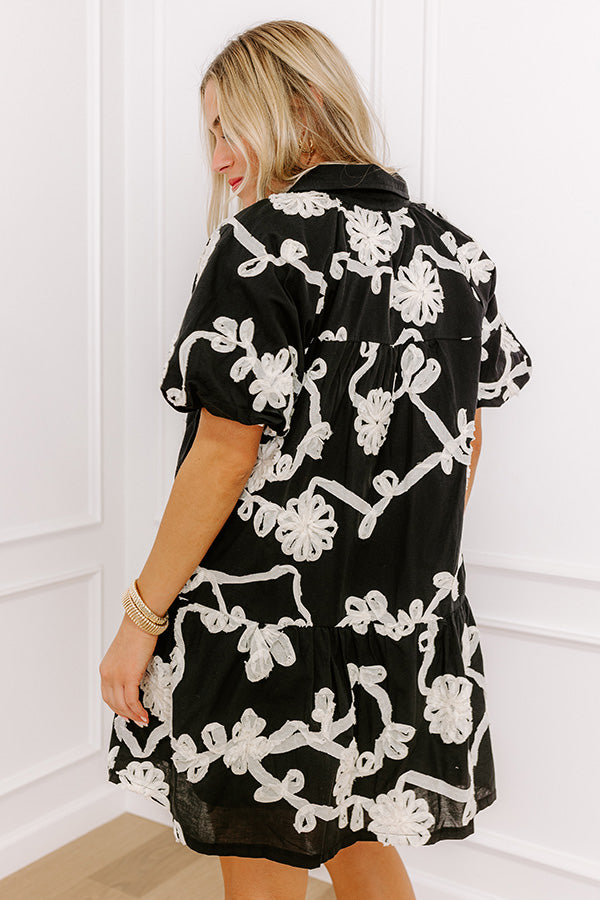 Premium Floral Embroidered Mini Dress - Black