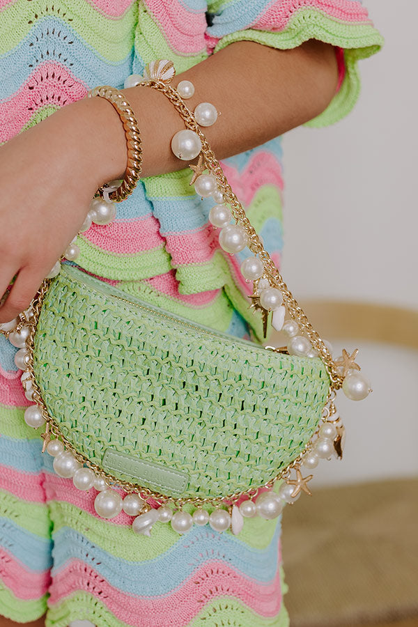 Premium Isla Woven Straw Handbag in Vibrant Lime