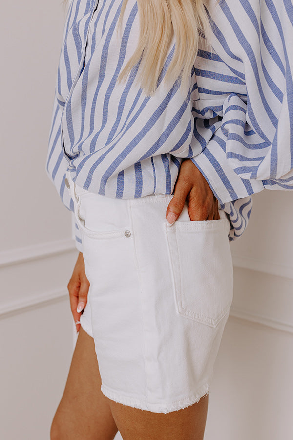 JUST USA Premium Joy High Waist Shorts in White - Ultimate Casual Style