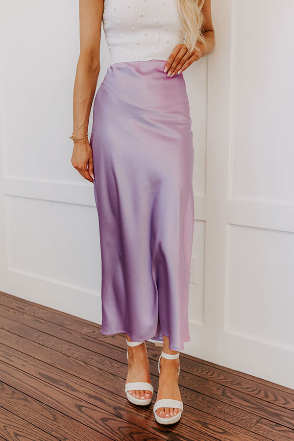 Premium Lavender Satin Midi Skirt - High Waist Elegance