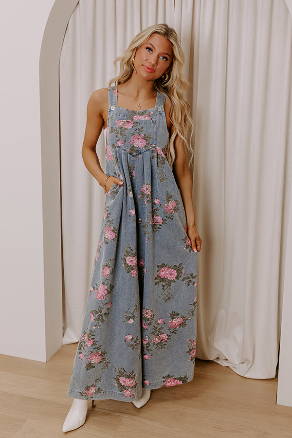 Premium Botanical Brunch Wide Leg Denim Jumpsuit - Effortless Style Upgrade