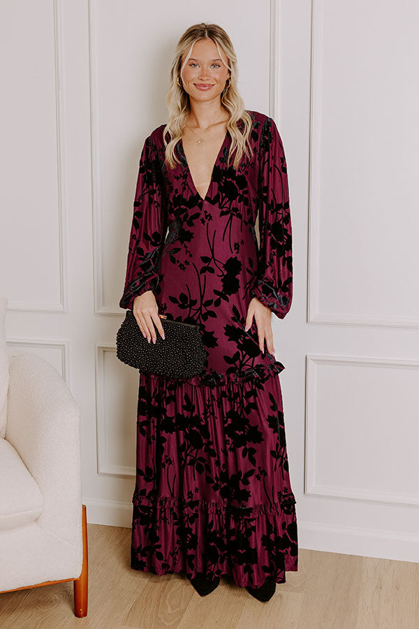 Ultimate Moonlit Velvet Burnout Maxi Dress - Windsor Wine