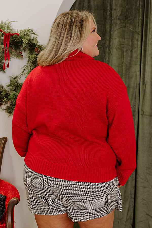 Premium Holiday Knit Sweater with Faux Pearl Accent
