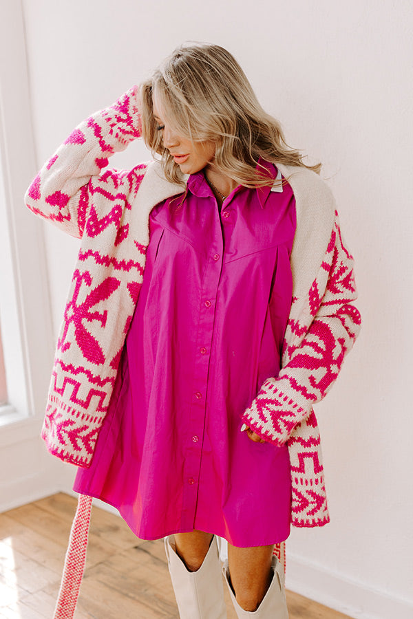 Premium Cozy Knit Cardigan - Pink Snowflake Design