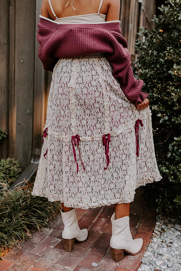 Premium Boho Romance High Waist Lace Skirt in Wine