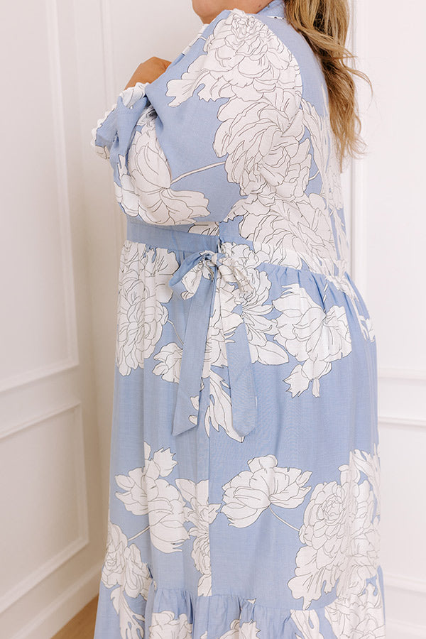 Premium Floral Midi Dress - Sky Blue Curves | Feminine & Flowy