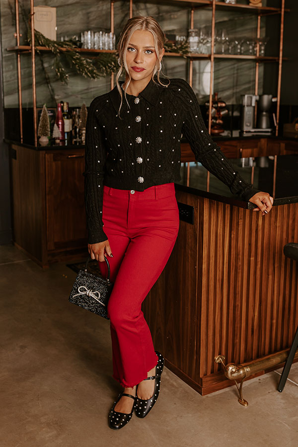 Premium Kind Smile Rhinestone Embellished Cardigan - Black