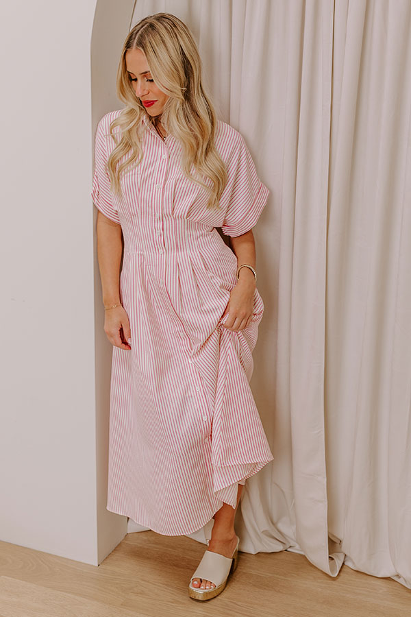 Premium Sunlit Stroll Maxi Dress - Timeless Pink Stripe Design