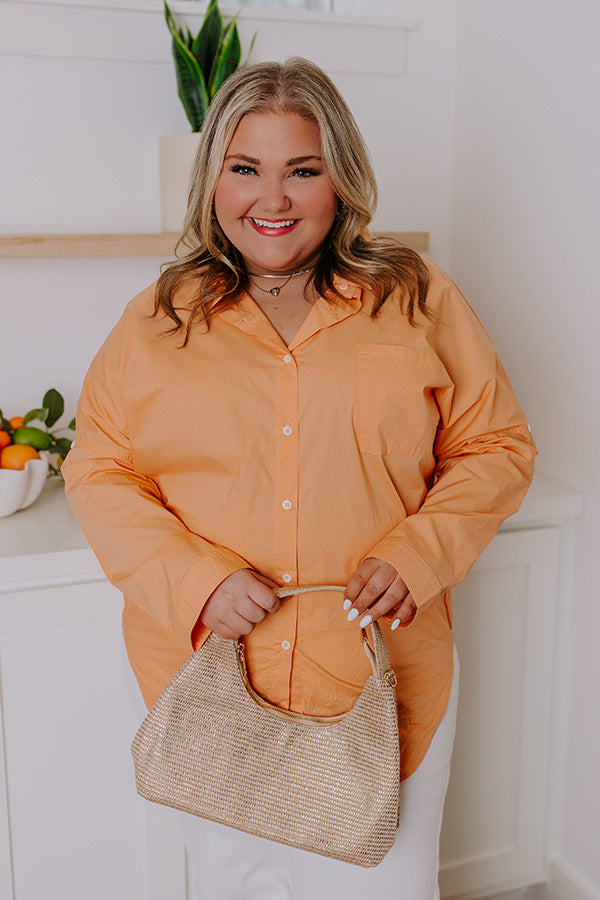 Premium Orange Curved Button-Up Top for Good Luck & Style