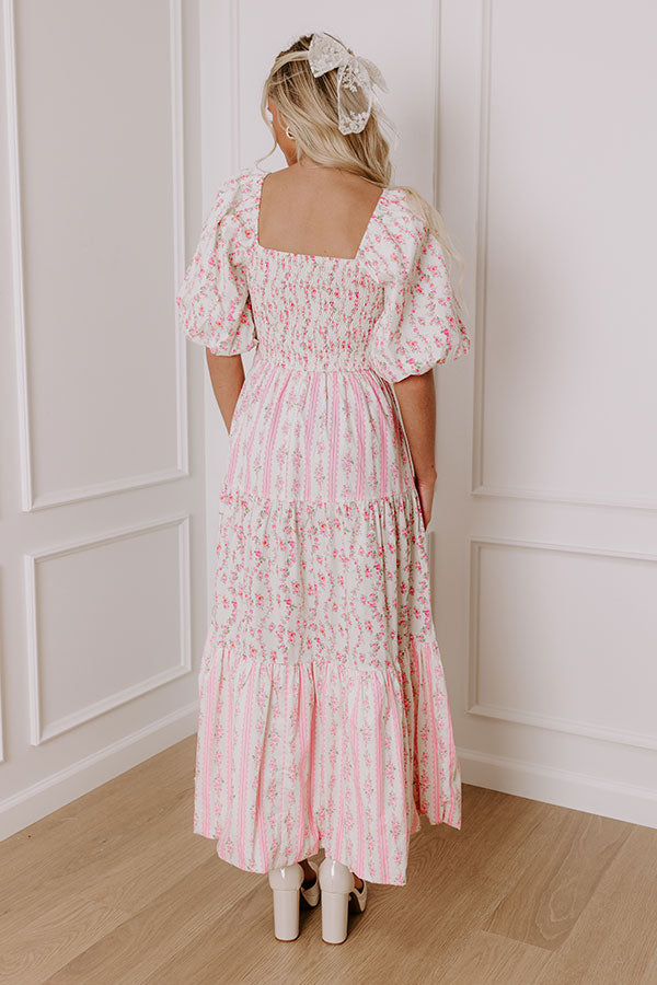 Elegant Floral Maxi Dress with Puff Sleeves