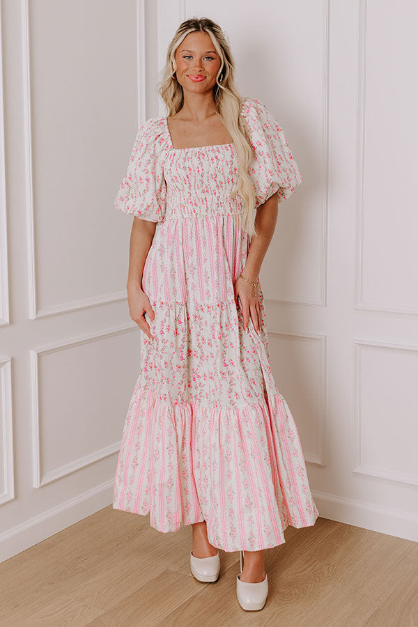 Elegant Floral Maxi Dress with Puff Sleeves