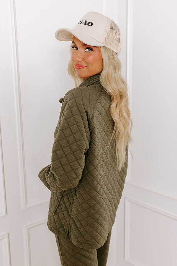 Premium Paris Mornings Quilted Sweater - Dark Sage