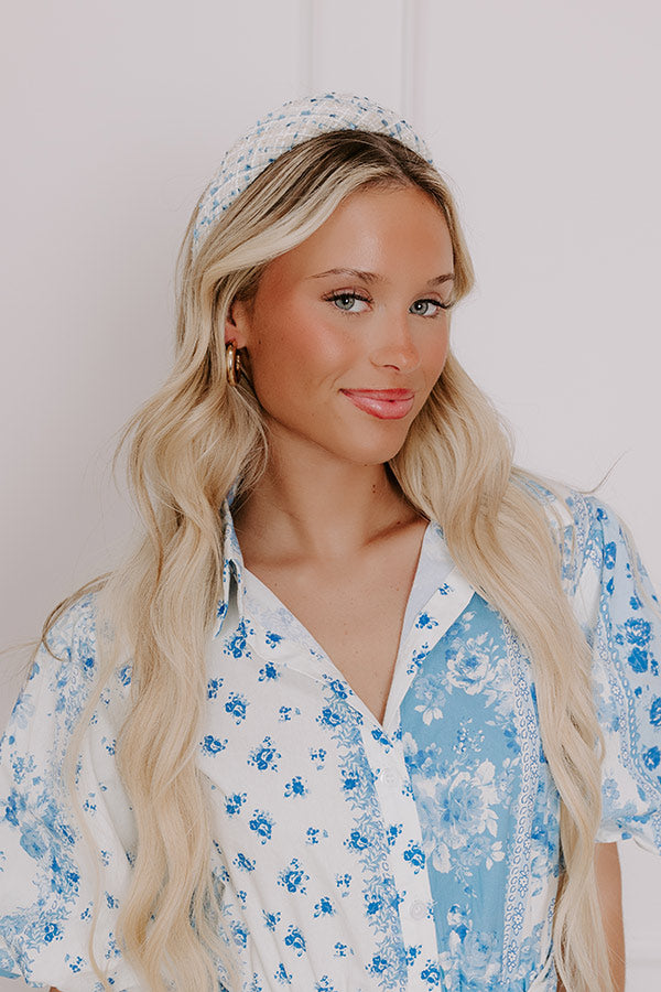 Premium Girl Boss Tweed Headband - Beige Elegance