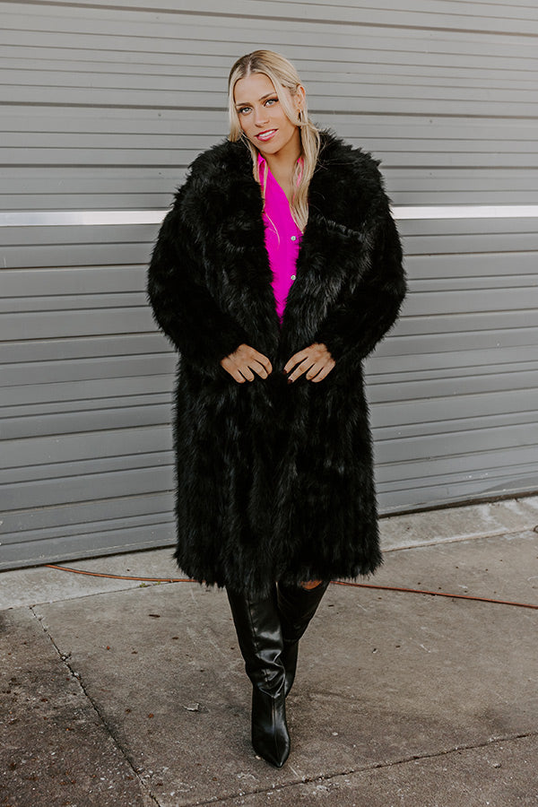 Premium Black Faux Fur Coat for Gala Nights