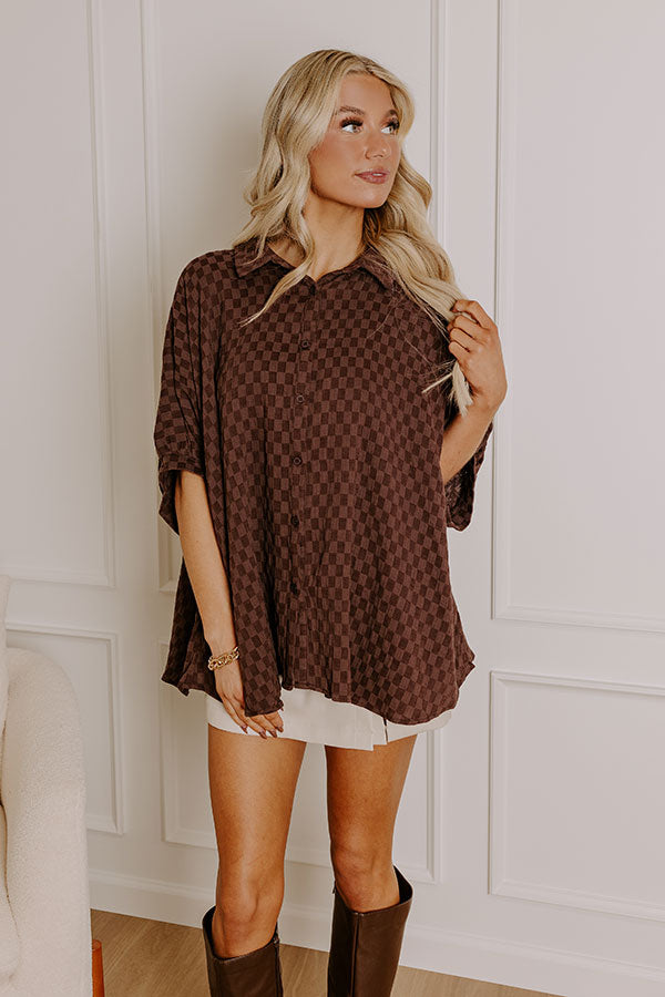 Premium Oversized Button-Up Shirt in Chestnut Check