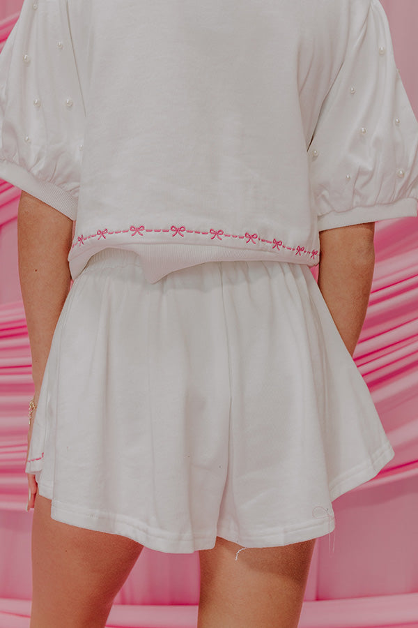 Ultimate Coquette Pearl-Embellished High Waist Skirt - White